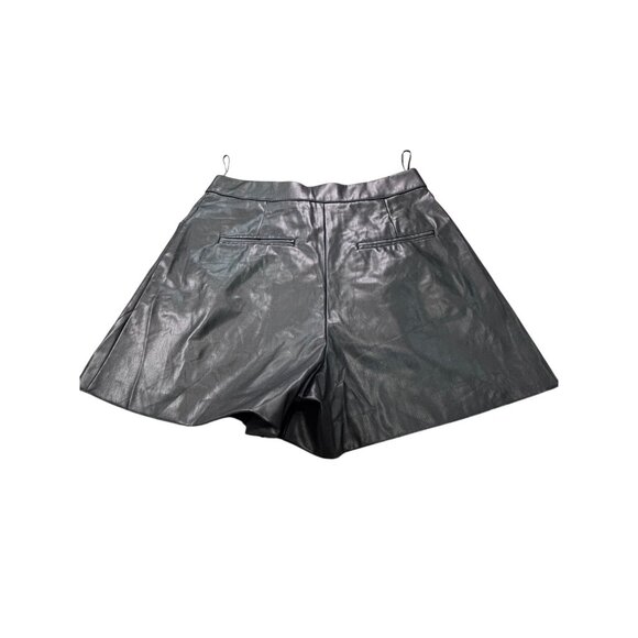 Zara Womens Faux Leather Black Pleated Skort Size M - Picture 2 of 10